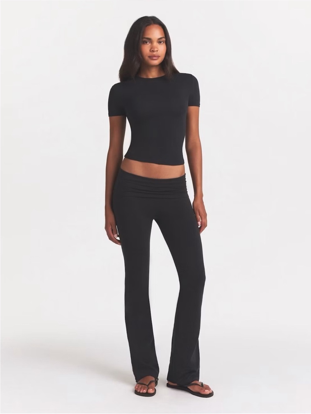 NWT SKIMS Cotton Jersey Black Soot Fold Over Yoga Pants